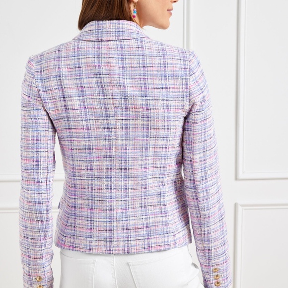 $219 NWT Talbots Multi Pink Blue White Plaid Tweed‎ Blazer Jacket Size 14 - Picture 4 of 8